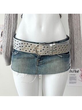 Silver Grommet Detail Wide Belt